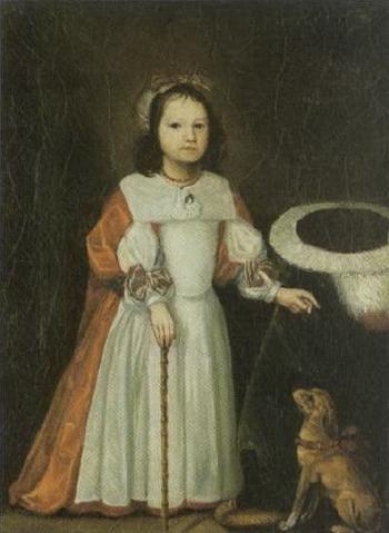 Portrait of young girl in red and white dress by 
																	C Venama