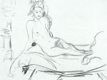 Nude on bed by 
																	Ernst Ludwig Kirchner