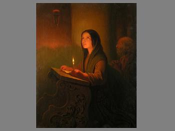 Young lady by candlelight by 
																	Carl Trost