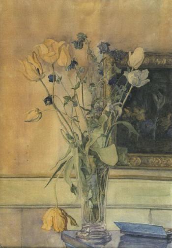 Spring flowers in glass vase by 
																	Anna Louise Brigitte Syberg