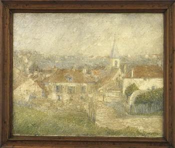View of town with church by 
																	Pierre Leon Dusouchet