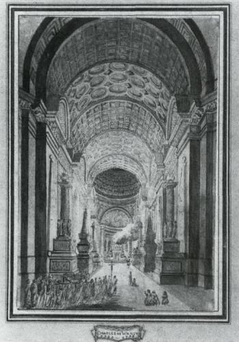 Church interior with procession by 
																	Charles de Wailly