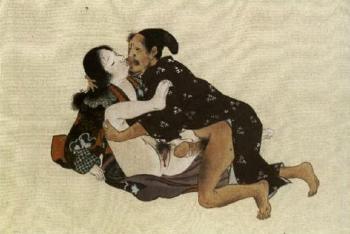 Lovers, representation of Shunga by 
																	Sumiyoshi Kangyo