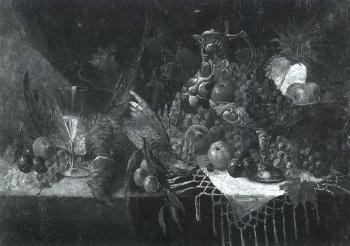 Still life of fruits, dead birds and glass by 
																	Karl Etzel