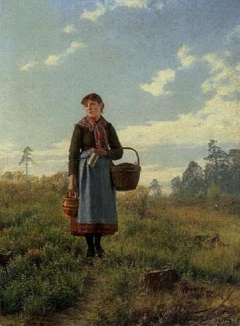 Girl collecting berries by 
																	Emil Zschimmer
