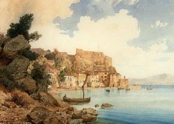 Southern coastal town with ruins by 
																	Friedrich Zeiss