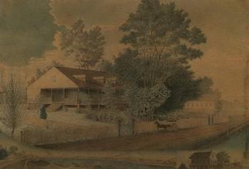 View of the Mississppi River plantation with two vignettes from the Levee by 
																	 Louisiana School