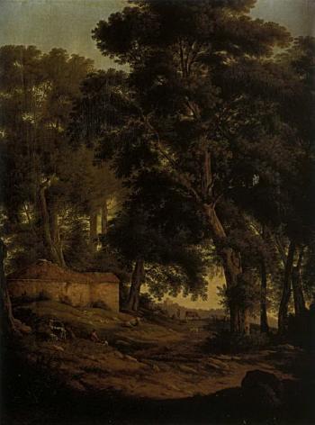 Wooded landscape with shepherds by 
																	Ambrogio de Nava