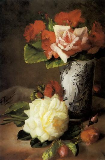 Still life of roses by 
																	Frederick M Fenetty