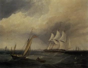 Bringing in the catch, low tide. Shipping off the coast in a fresh breeze by 
																			James Miller Huggins