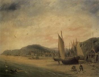 Bringing in the catch, low tide. Shipping off the coast in a fresh breeze by 
																			James Miller Huggins