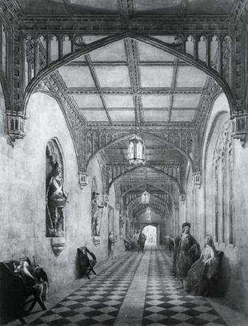 Figures in a Jacobe an interior by 
																			Augustus Charles Pugin