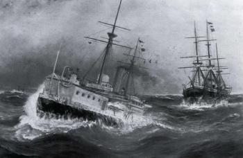 Naval manoeuvres, HMS Ajax and Northampton in the Atlantic by 
																	J W Callingham