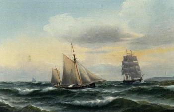 Seascape with sailing vessels by 
																	A Rasmussen