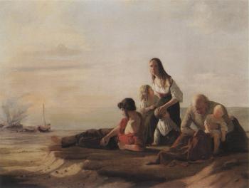 Fisher family resting on the beach by 
																	Moritz Unna