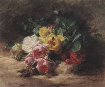 Bouquet of roses on woodland ground by 
																	Jean Maisiat