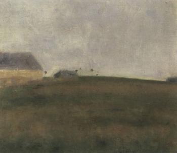 Farm buildings, corn field in foreground by 
																	Svend Hammershoi