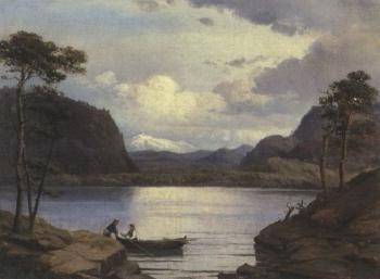 Norwegian landscape with lake by 
																	Christian Martin Tegner