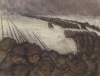 Army on the march in snow storm by 
																	Edvard Anders Saltoft