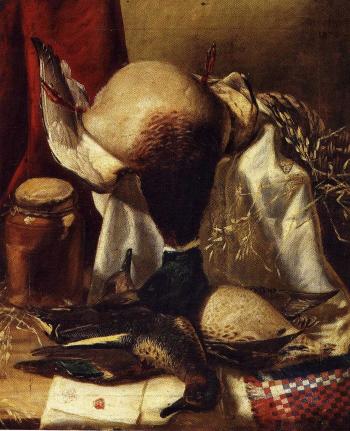 Still life of dead birds, letter and jug by 
																	 Atkinson