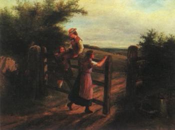 Children playing on country road gate by 
																	Frank Turner