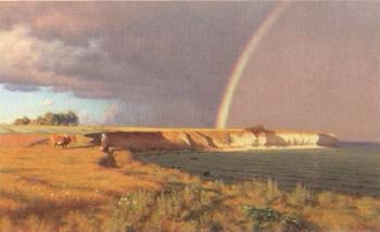 Landscape from Mons Klit with rainbow, cow and milkmaid by 
																	Ludwig Kabell