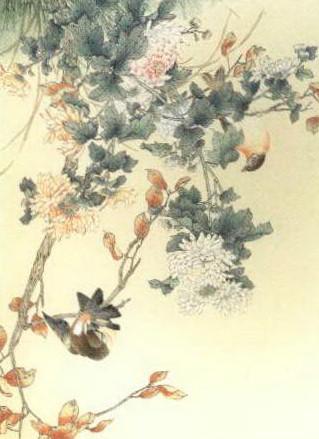 Birds on flowering branches by 
																	 Tei Ling