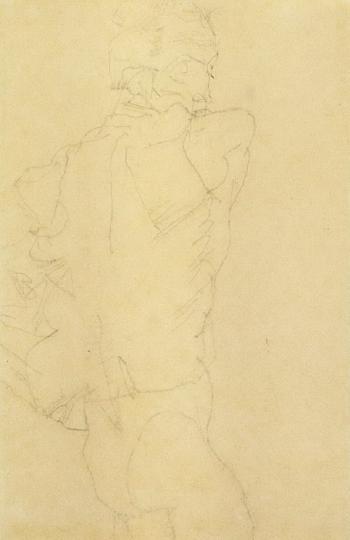 Halbbekleideter mann - partially clothed man by 
																	Egon Schiele