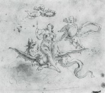 Female allegorical figure, astride dragon by 
																	Giacomo Zampa