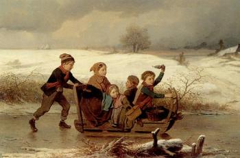 Children sledging by 
																	Louis Simon Cabaillot Lassalle