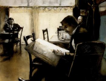 In the cafe by 
																	Lesser Ury