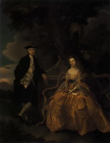 Portrait of Richard Burney of Barborne Lodge and his wife in a landscape by 
																	Charles Marc Tuscher
