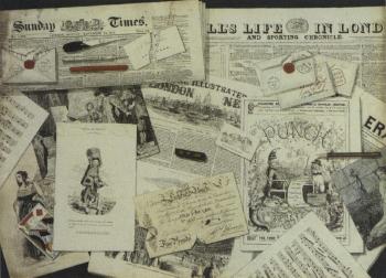 Trompe l'oeil of newspaper, banknotes, cards, envelopes and prints by 
																	A G Vaughan