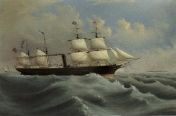 Four masted steamer, Glasgow at sea by 
																	David Lyle