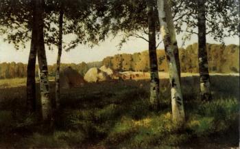 Haystacks amongst a birch grove by 
																	Alexander Jegornow
