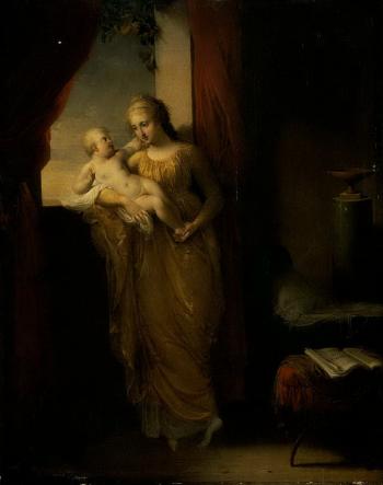 Interior with a mother and child by 
																	Charles Paul Landon