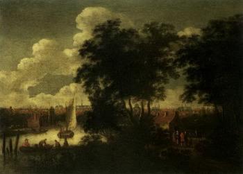 Landscape with prospects of the cities of Leiden and Utrecht by 
																			 Monogrammist W D