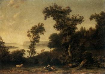 Coastal landscape with a drover attending his animals before a ruined church by 
																	Cornelis Cornelisz Tartarius