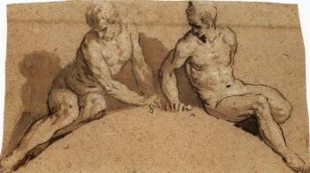 Studies of reclining male nudes, for overdoors by 
																			Pietro Malombra