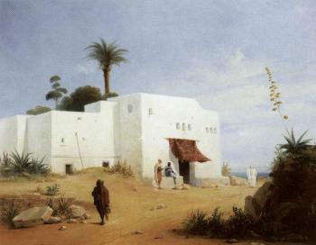 Figures by a house in the Middle East by 
																	Ferdinand Wachsmuth