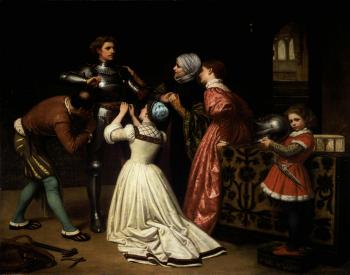 Arming of the young knight, God speed thee, then my own brave boy by 
																			William Frederick Yeames