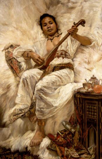 Oriental woman playing the mandolin by 
																	Jean Ubaghs