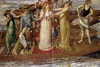 Christ preaching at Cookham Regatta; listening from punts by 
																			Stanley Spencer