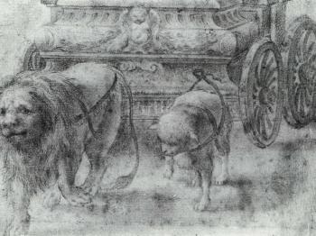Lion and lamb, walking before a chariot by 
																	 Parmesan