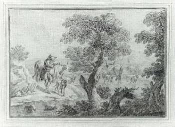 Landscape with a herdsman and his animals by a stream by 
																	Giovanni Antonio Pucci