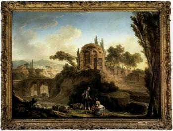 Classical landscape with a soldier and two maids by a river.Classical landscape with two maids by 
																			Jacques Nicolas Julliard