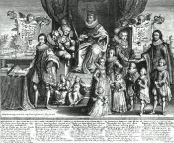 James I, King of England and his family by 
																	Wilhelm van de Passe de Oude