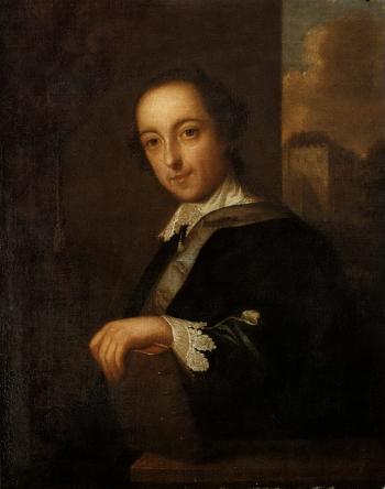 Portrait of Horace Walpole, wearing van Dyck dress by 
																			John Giles Eccardt