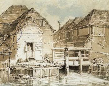 Cottages on a backwater by 
																			Joseph Mallord William Turner