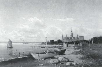 Coastal scene in summer, view of Castle Kronborg by 
																	L E Engelsted